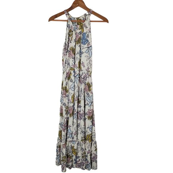 Rachel Zoe Cream Multicolor Floral Halter Soft Knit Maxi Dress Womens Size Small - Picture 1 of 8